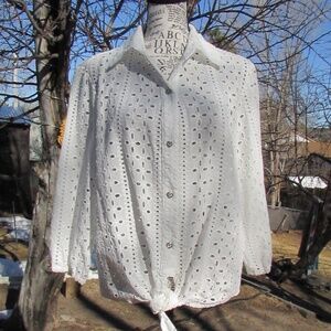 Frank Lyman Design White Eyelet Button Down Shirt